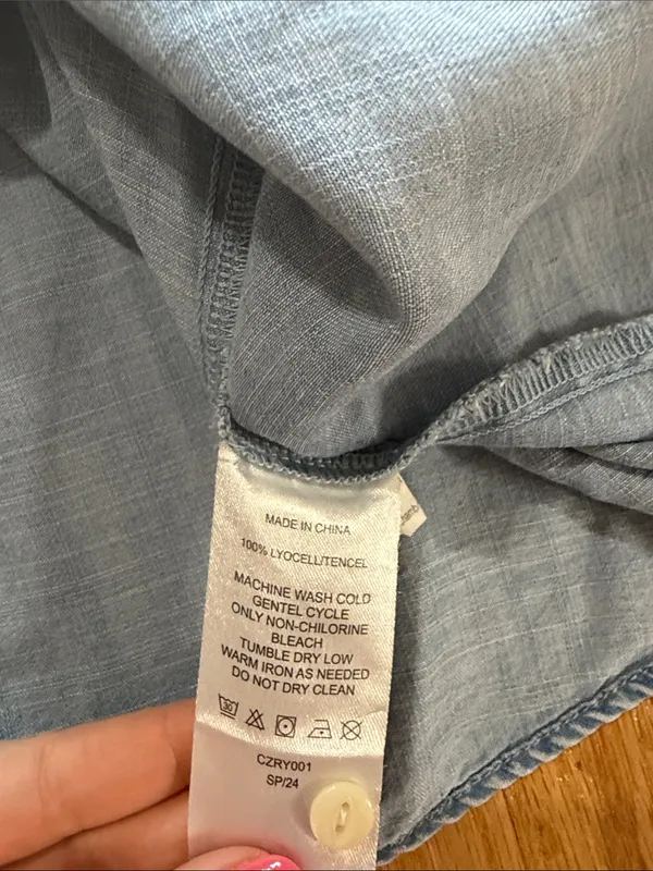 Quince Chambray Tencel Short Sleeve Shirt Sz XL - Image 5