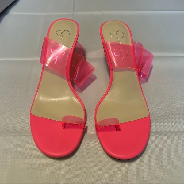 NEW Jessica Simpson Lissah 2 Neon Pink Clear Toe-Loop Slide Heel Size 8.5M - Image 2