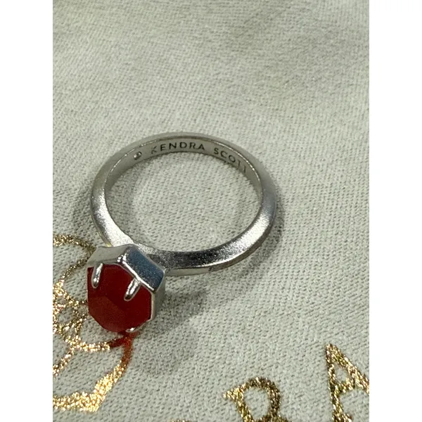 Kendra Scott Calvin Stacking Ring Sz 6.25 Rhodium Silver Red Magnesite Gemstone - Image 5