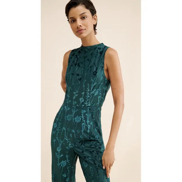 Hutch Floral Velvet Burnout‎ Jumpsuit In Dark Green Size Large Sleeveless - Image 3