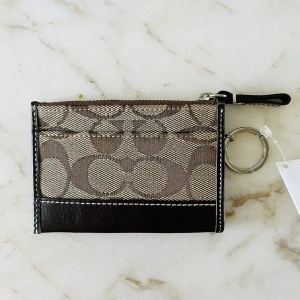 COACH Khaki Chestnut Signature Mini Skinny Cardholder Keychain Keyring Wallet - Image 4