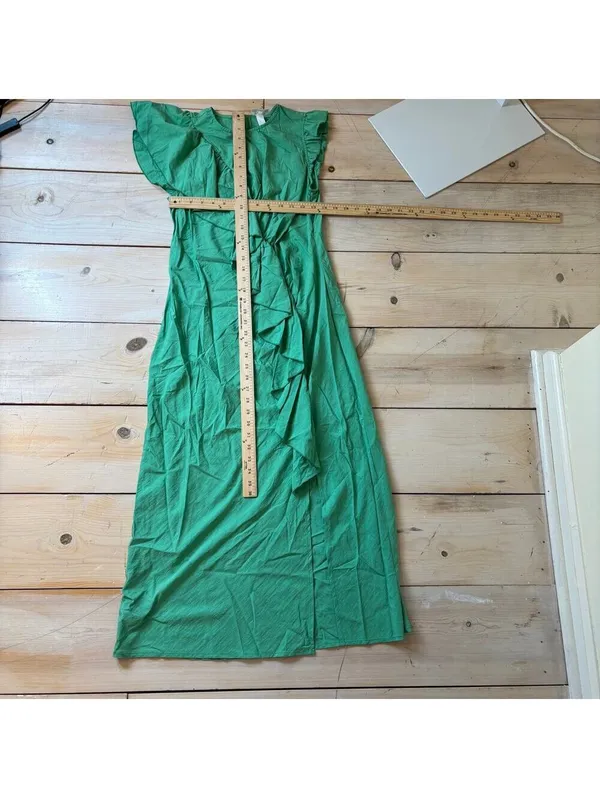 Future Collective NWT Women's Flutter Asymmetrical Ruffle Midi Dress Green S - Image 9