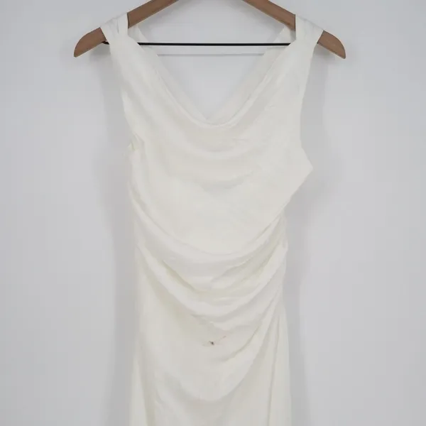 Lulus Effortlessly Sensational Maxi Dress Womens L White Satin Backless Back Zip - Image 4