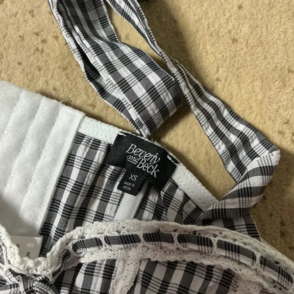 Beverly and‎ Beck Cottagecore Gingham Halter Corset Top Black White Lace Trim XS - Image 6