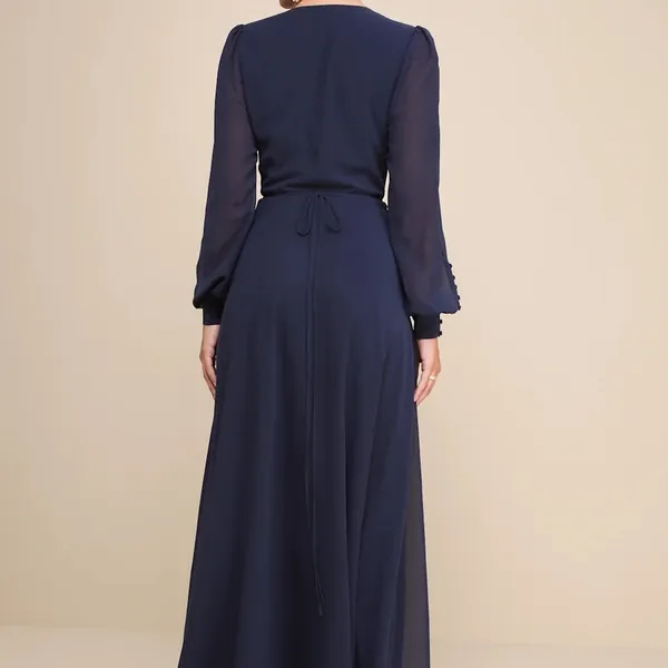 NWOT Lulus My Whole Heart Dark Navy Blue Long Sleeve Wrap Dress Maxi Size 1X - Image 4