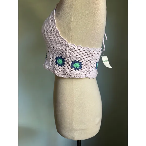Aerie Crochet Halter Lilac Floral Granny Square Boho Crop Top M boho whimsigoth - Image 2