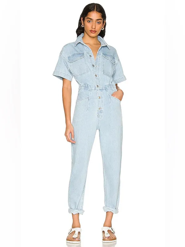 Free People We The Free Marci coveralls Denim Jumpsuit in Clear Skies Size Large - Image 11