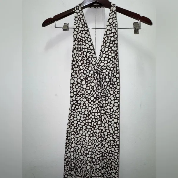 Maggy London 2000s Y2K Halter Polka Dot Maxi Dress in Brown & White Size 4 - Image 5