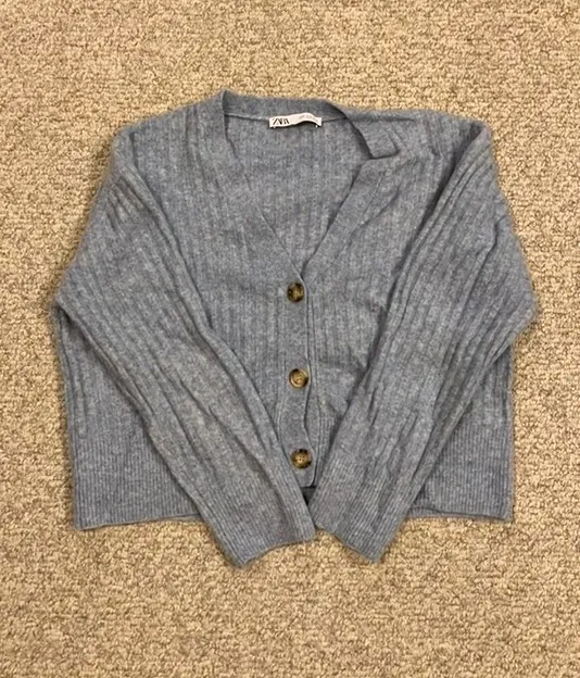 Blue V-Neck Cardigan - Image 2