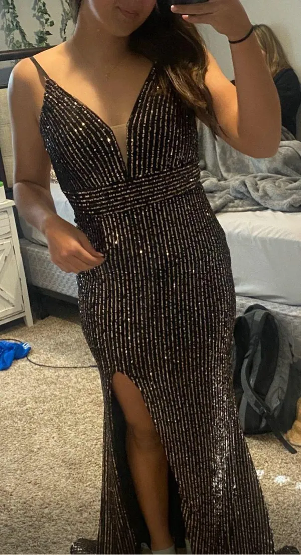 Sequin Prom Dress Black Size M - Image 4
