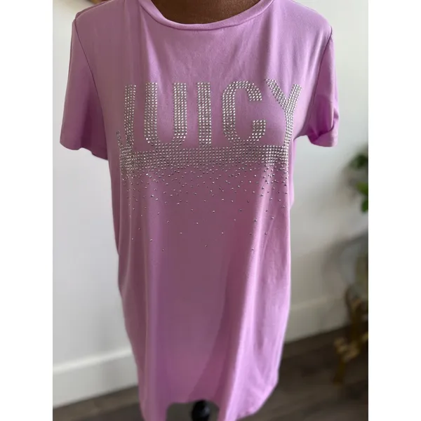 Juicy Couture Embellished‎ Rhinestone T-Shirt Dress Sleepwear Lavender Medium - Image 2