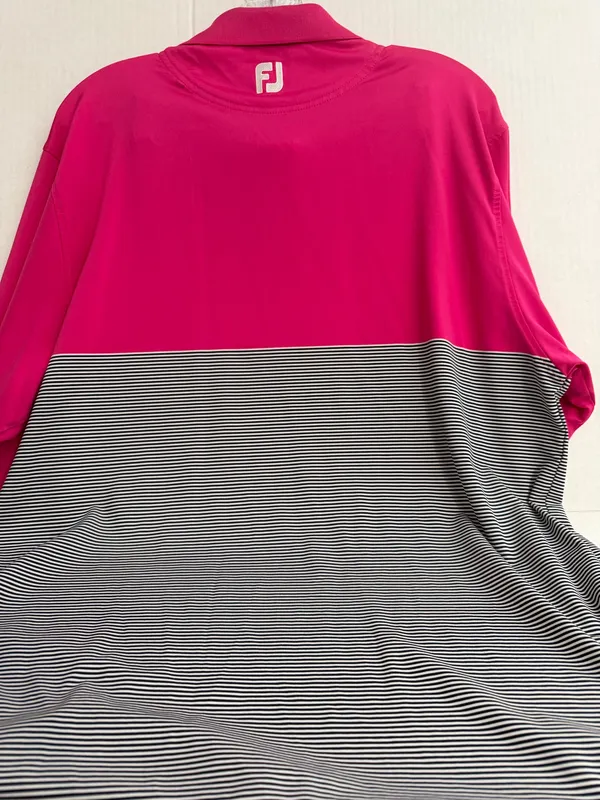 FootJoy Men’s Hot Pink & Black-White Striped Polo - Image 4