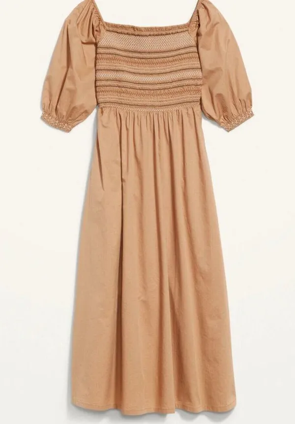 Old Navy NEW Fit & Flare Off-The-Shoulder Puff-Sleeve Smocked Cotton-Poplin Midi Dress - Image 4