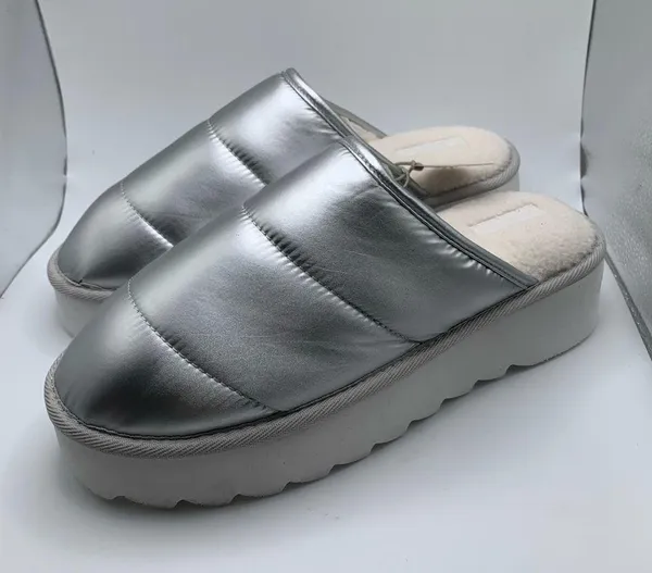 NIB Anthropologie Maeve Puffy Platform Slippers L 10-11 metallic silver slip on - Image 5