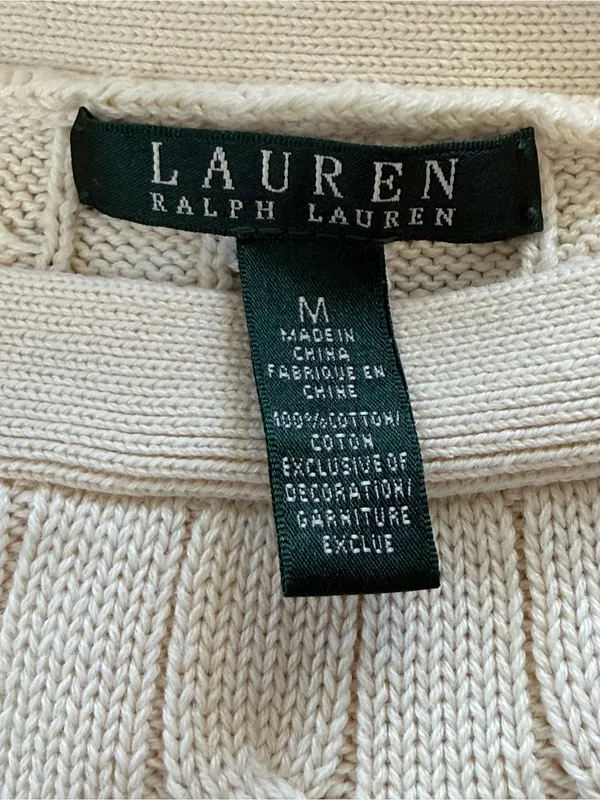 Lauren Ralph Lauren Boat Neck Cotton Cable Knit Sweater Size Medium - Image 4