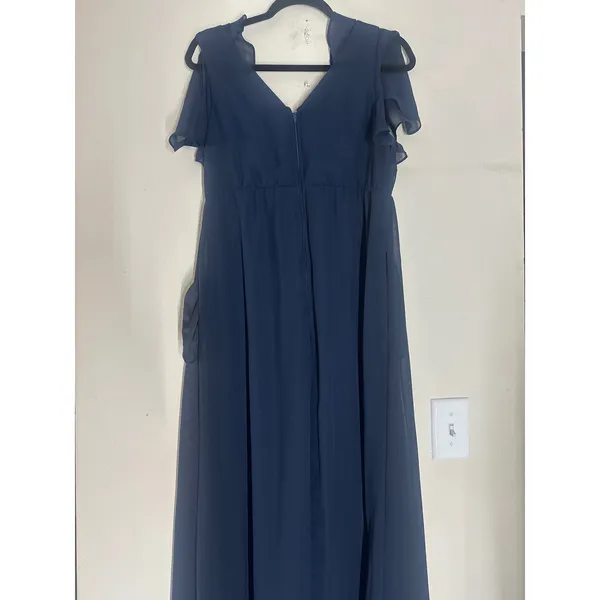 Birdy Grey Hannah Chiffon Dress Navy Blue Flutter Sleeve Maxi Gown Medium - Image 2