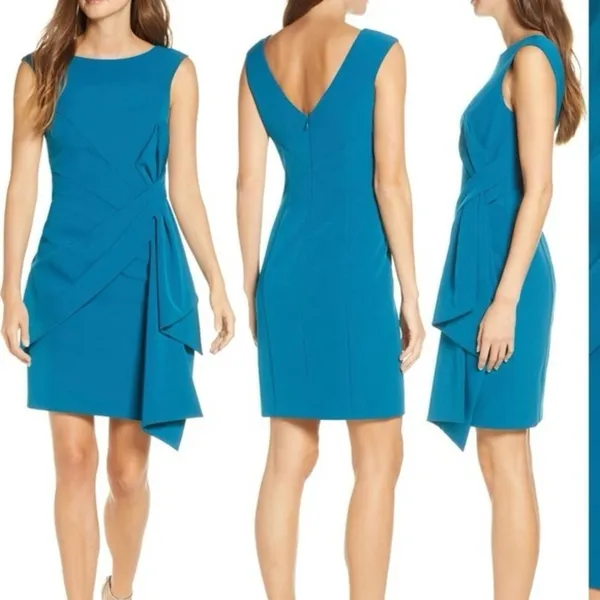 NWOT Eliza J Side Drape Laguna Crepe Cocktail Teal Blue Dress 8 - Image 2