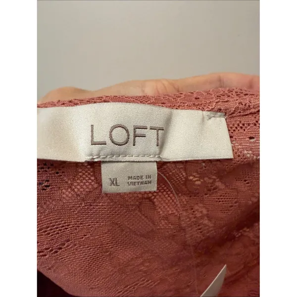 Loft NWT mauve pink full floral lace sheer long sleeve blouse Size XL - Image 3