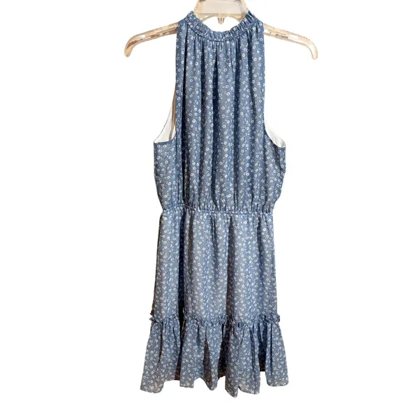 Love Ady NWT Blue Floral Halter Mini Dress Ruffle Hem Summer Sundress Size Large - Image 3