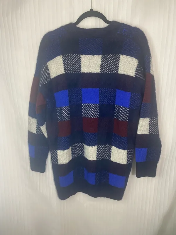 Janice Apparel Womens Cardigan Sweater Blue Plaid Button Front Fuzzy Knit XL XXL - Image 6