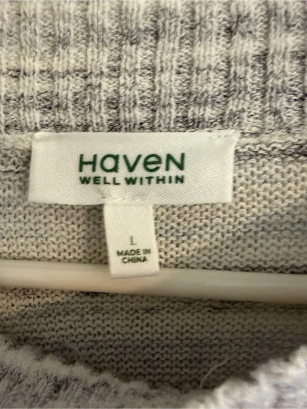 Haven Well Within Organic Cotton Knit Sweater Tee Gray Stripe Large‎ - Image 3