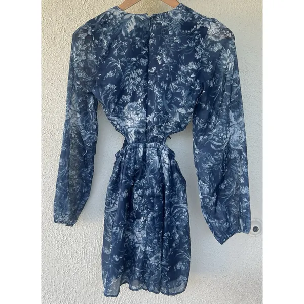 Abercrombie & Fitch Blue Floral Cutout Plunge Mini Dress Long Sleeve Beach Vacay - Image 7