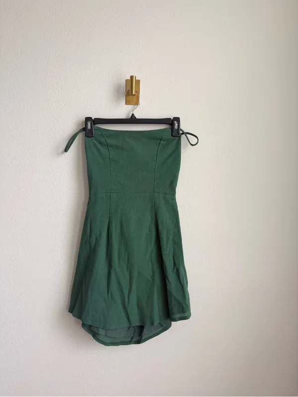 Oh Polly Dark Green Strappy Back Cotton Mini Dress Size 8 - Image 6