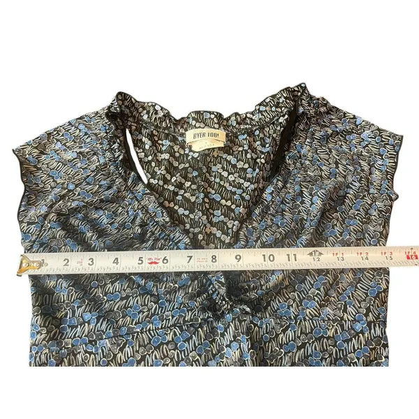 VTG Y2K Byer Too USA Made Blue Gray Floral Sleeveless Ruffle V-neck Dress M - Image 10