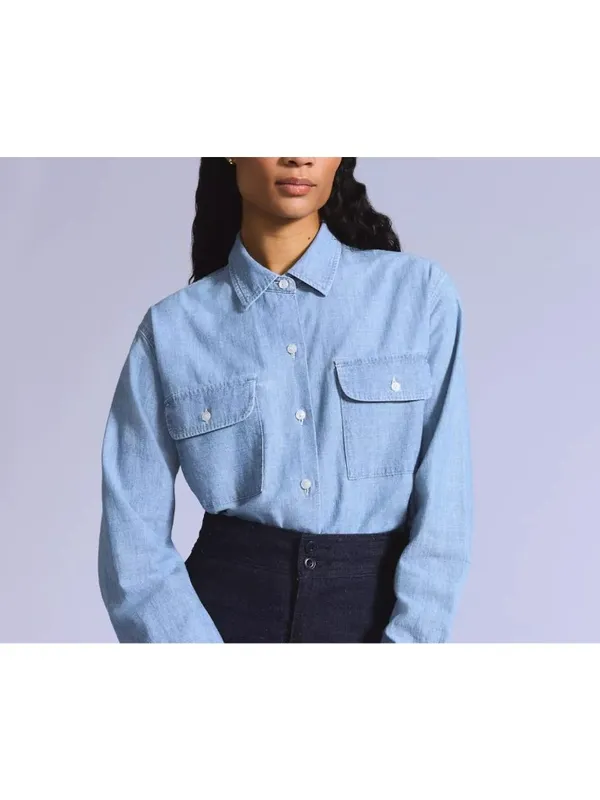 New Levi's Women's L Blue Tab Coral Shirt Chambray Medium Wash Large Japanese - Image 5