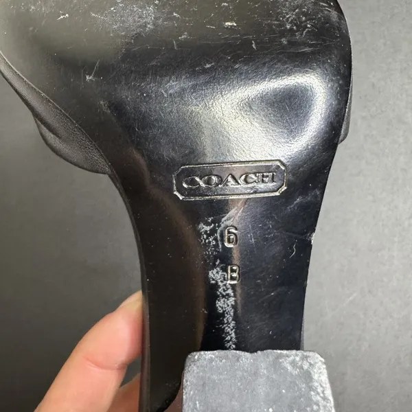 Coach Black Leather Peep-Toe Heels, Ankle Tie, 3.5" Block Heel, Size 6B - Image 8