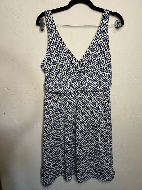 Patagonia Margot Blue White Geometric Jersey Knit V-Neck Sleeveless Dress - Image 2