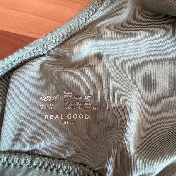 Aerie Real Good‎ Olive Green Pink Studded Scoop Neck Bikini Top Halter UPF 50 M - Image 5