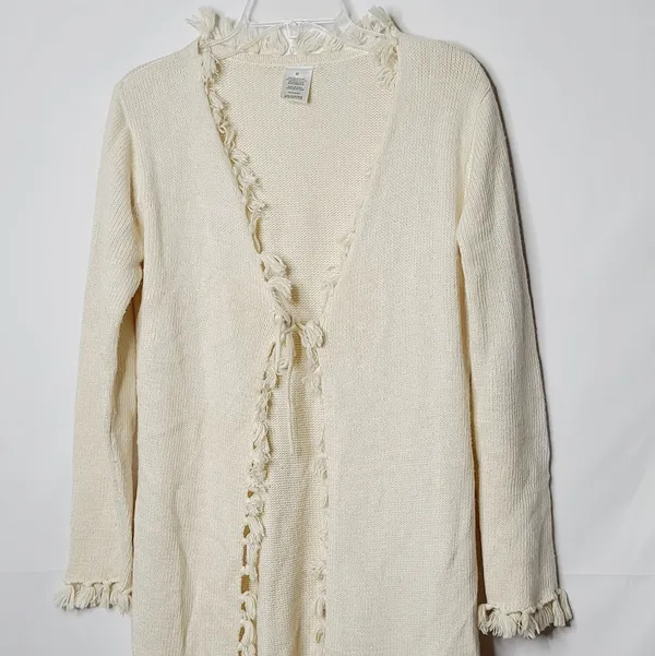 Long fringe open long sleeve sweater cardigan M - Image 2