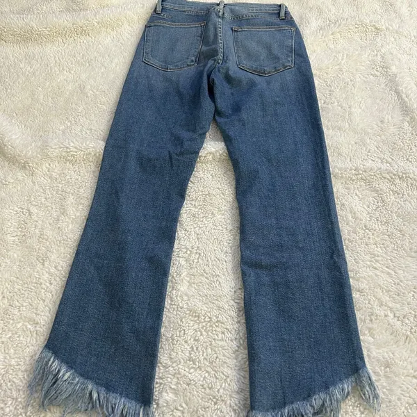 FRAME Le High Straight Raw Ankle Jeans Medium Wash 26 Hippie Casual Teacher - Image 3