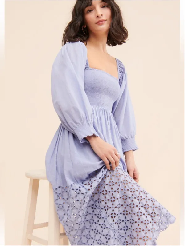 Free People Perfect Storm Smocked Eyelet Maxi Dress Lavender Purple Size S - Image 4