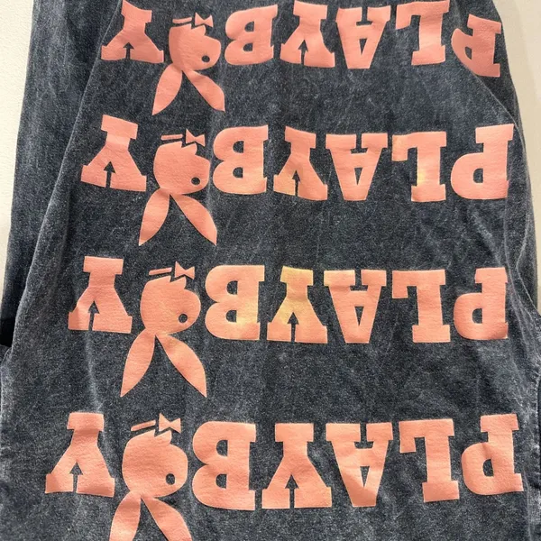 Playboy Acid Wash Graphic T-Shirt Gray Pink Bunny Logo Short Sleeve Small Grunge - Image 4