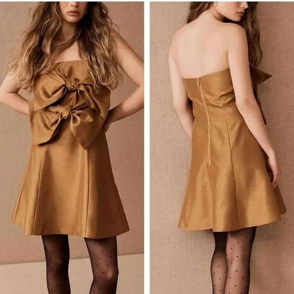 NWT BHLDN Boskemper Ariel Bronze Bow Strapless Mini Dress M - Image 2