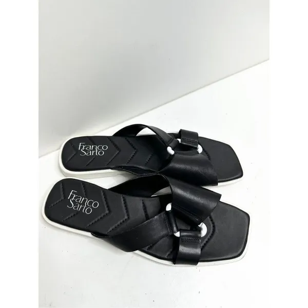Franco Sarto Sandals Womens Size 9.5 Leather Black/White Open Toe - Image 5
