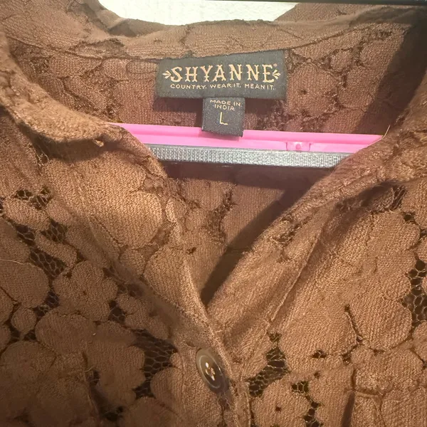 Shyanne Chocolate Lace Button-Down fringe shacket - Image 3