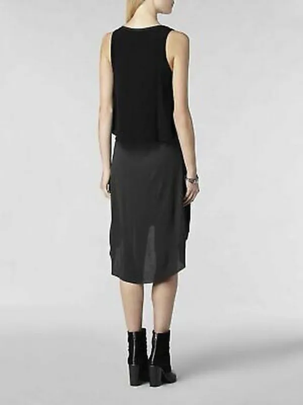 AllSaints Eubik High Low Overlay Shift Dress Size 10 Black Charcoal - Image 3