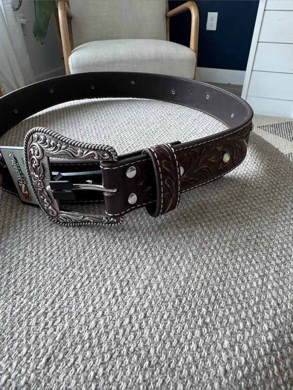 Nocona Western Belt Womens Scroll Nail Heads Leather Brown N320008502 Small - Image 2