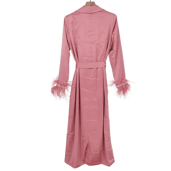 Naked Wardrobe The Statement Blush Pink Feather Trim Pearl Duster Robe M - Image 7