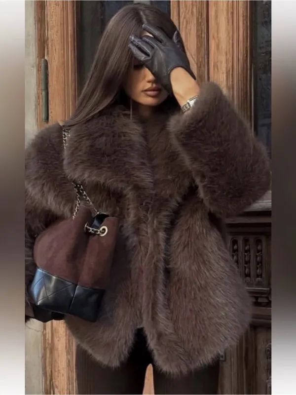 Nwt Zara Zw Collection Faux Fur Short Coat Size M - Image 5