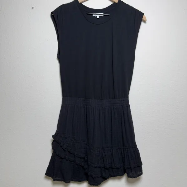 Revolve‎ Heirloom Women Cotton Mini Dress SmallBlack Waist Tiered Ruffle Gauze - Image 2