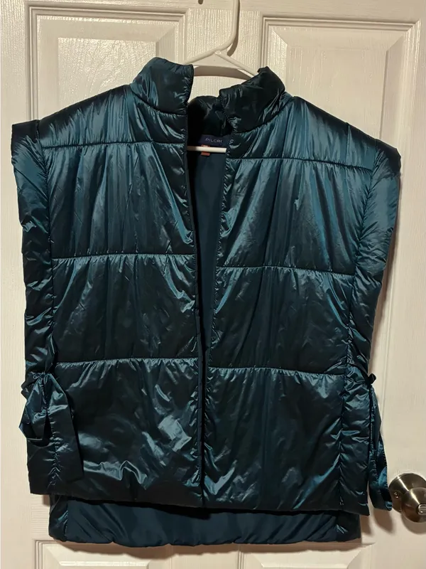 Anthropologie Pilero Packable Puffer Vest Side Tie Metallic Blue One Size - Image 4