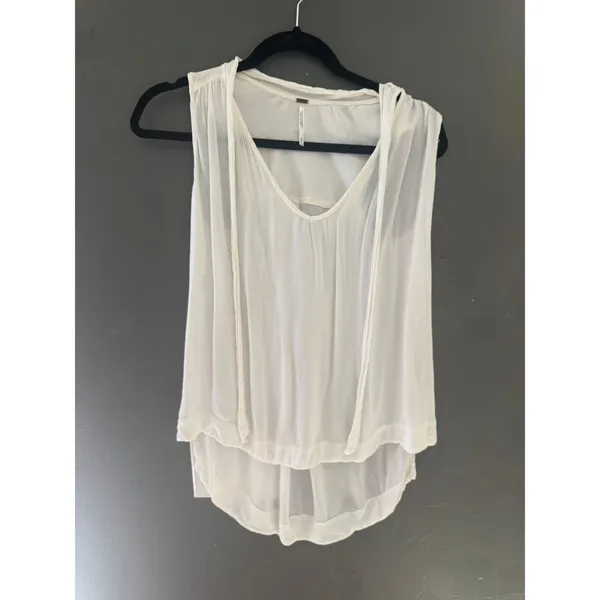 Free People Womens‎ White Rayon Sleeveless Tie Neck High Low Blouse Size S - Image 2