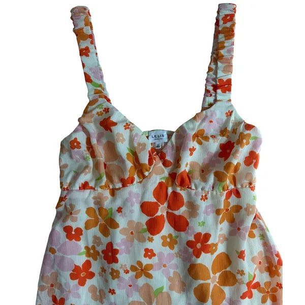 Le Lis Collection Baby Girl Empire Waist Mini Dress Frill Straps Orange Floral M - Image 5