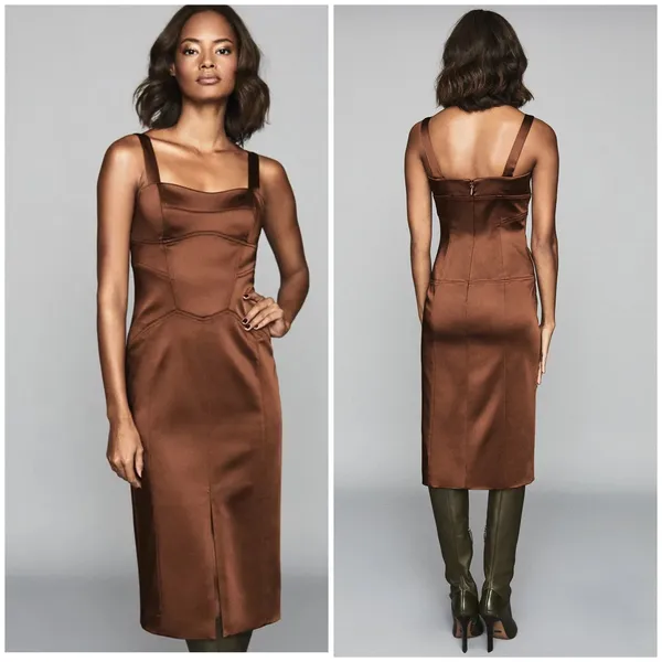 Reiss Madeleine Structured Dress Chocolate Brown - Image 2