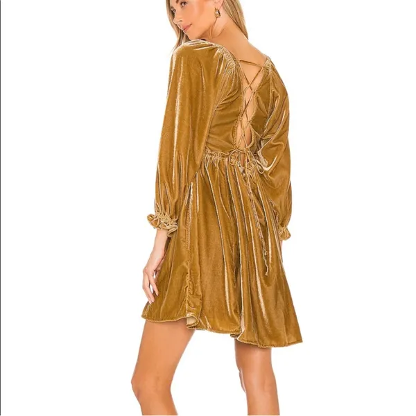 Free People Daphne Velvet Sleeve Dress in Olive Bitters - Image 2