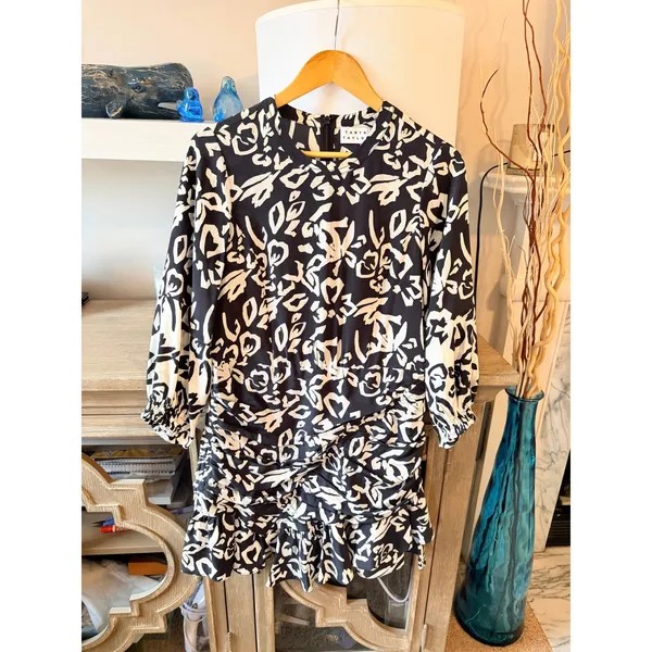 Tanya Taylor Block Print Mel Dress Womens‎ Black White Size 2 - Image 2
